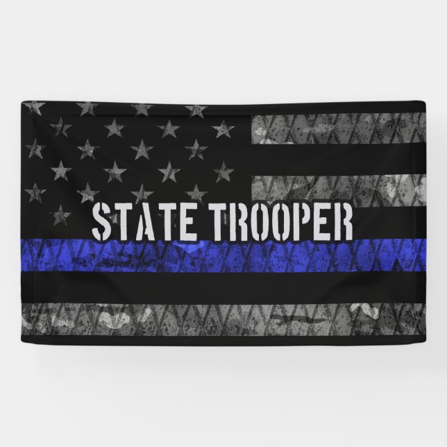 Distressed State Trooper Police Flag Banner (Horizontal)