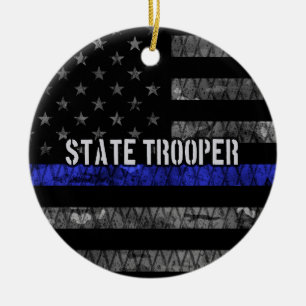 Distressed State Trooper Police Flag Ceramic Ornament