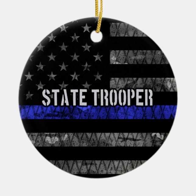 Distressed State Trooper Police Flag Ceramic Ornament (Front)