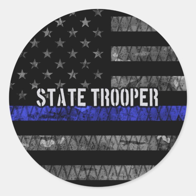 Distressed State Trooper Police Flag Classic Round Sticker (Front)