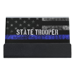 Distressed State Trooper Police Flag Desk Business Card Holder