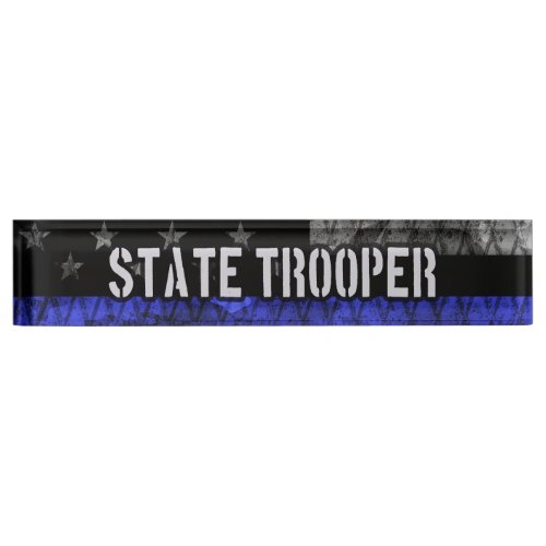 Distressed State Trooper Police Flag Desk Name Plate