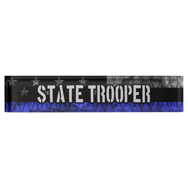 Distressed State Trooper Police Flag Desk Name Plate (Front)