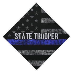 Distressed State Trooper Police Flag Graduation Cap Topper