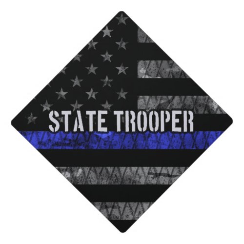 Distressed State Trooper Police Flag Graduation Cap Topper