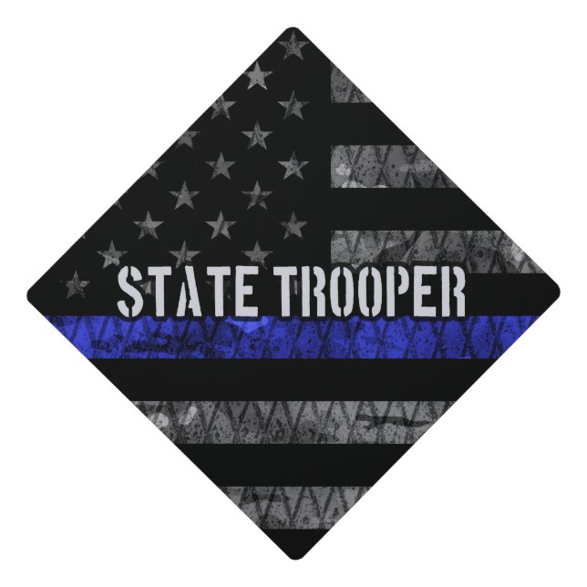 Distressed State Trooper Police Flag Graduation Cap Topper (Front)