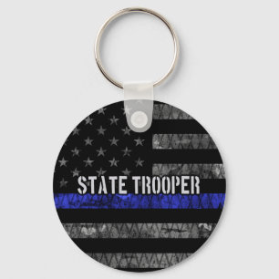 Distressed State Trooper Police Flag Keychain