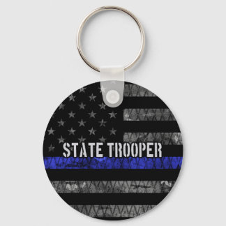 Distressed State Trooper Police Flag Keychain