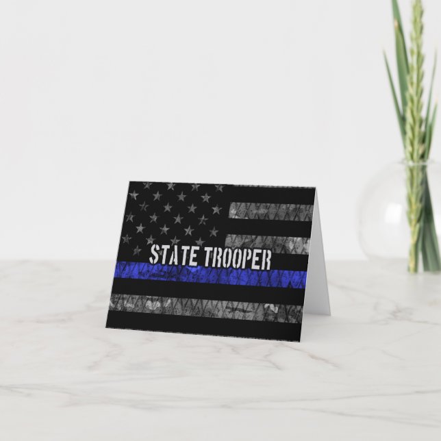 Distressed State Trooper Police Flag Letterpress Thank You Card (Front)