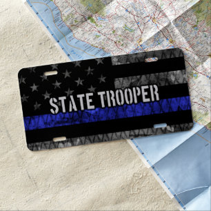 Distressed State Trooper Police Flag License Plate