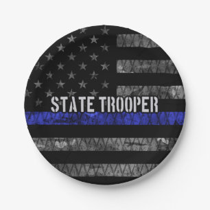 Distressed State Trooper Police Flag Paper Plates