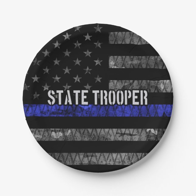 Distressed State Trooper Police Flag Paper Plates (Front)