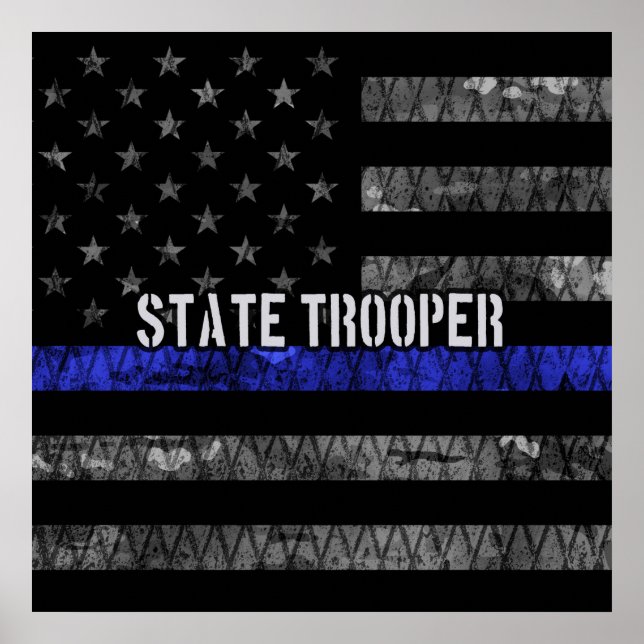 Distressed State Trooper Police Flag Poster (Front)