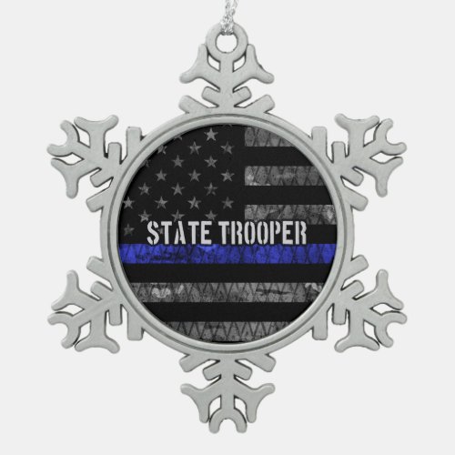 Distressed State Trooper Police Flag Snowflake Pewter Christmas Ornament