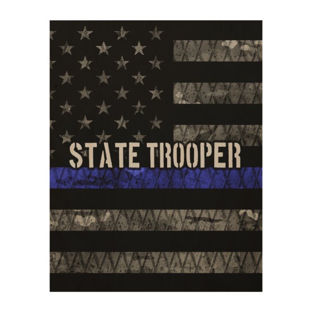 Distressed State Trooper Police Flag Wood Wall Art (Front)