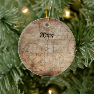 Distressed Steampunk Globe Travel Journal Paper Ceramic Ornament