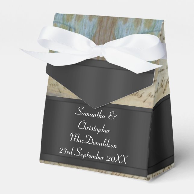 Distressed steampunk style wedding favor boxes (Front Side)