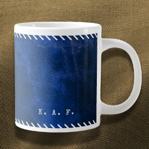Distressed Stitched Blue Leather Look Archivist Giant Coffee Mug