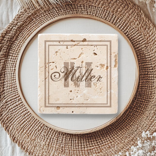 Distressed Stone Rustic Aged Monogram Coaster (Creator Uploaded)