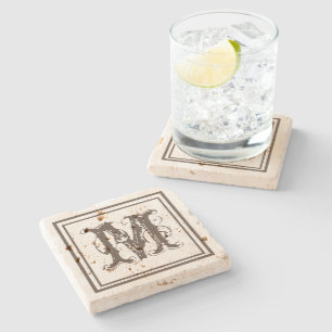 Distressed Stone Rustic Aged Monogram Stone Coaster