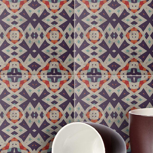 Distressed Stone Texture Ethnic Mosaic Geometric Ceramic Tile (Creator Uploaded)