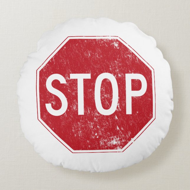 Distressed Stop Sign Round Pillow (Front)