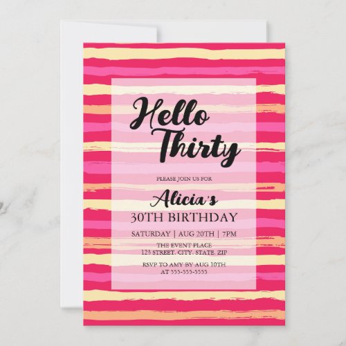 Distressed Stripes Pink Colorful 30th Birthday  Invitation