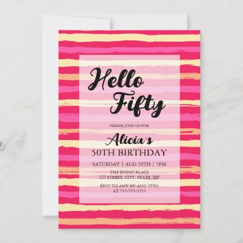 Distressed Stripes Pink Colorful 50th Birthday  Invitation