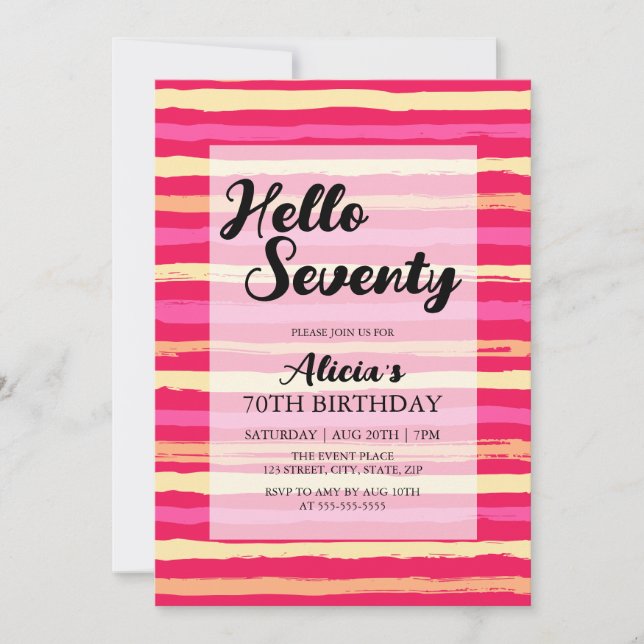 Distressed Stripes Pink Colorful 70th Birthday  Invitation (Front)