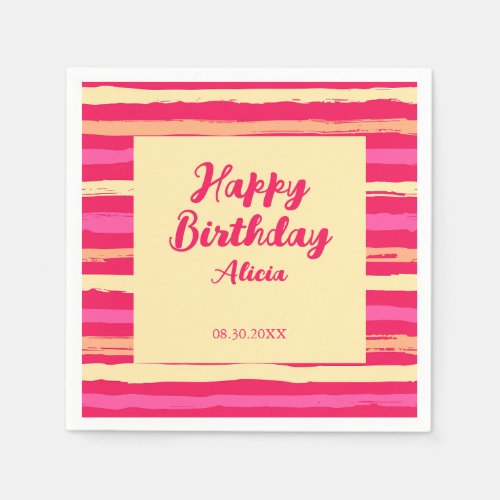 Distressed Stripes Pink Peach Colorful Birthday Napkins