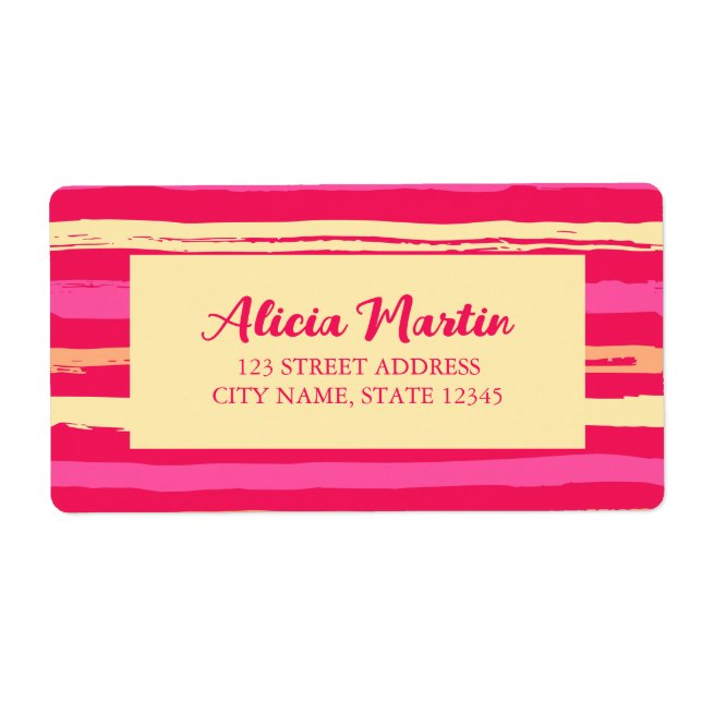 Distressed Stripes Pink Peach Modern Address Label (Front)