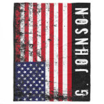 Distressed Style American Flag Custom Name Fleece Blanket Distressed Style American Flag Custom Name Fleece Blanket