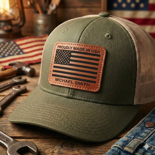 Distressed Style American Flag Leather Patch Hat Distressed Style American Flag Leather Patch Hat