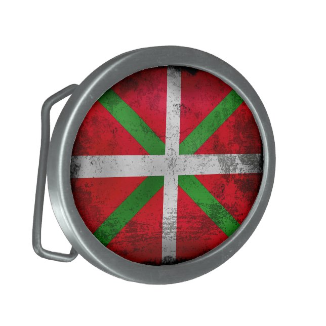 Distressed style Basque Country flag: Ikurriña, Belt Buckle (Front Left)