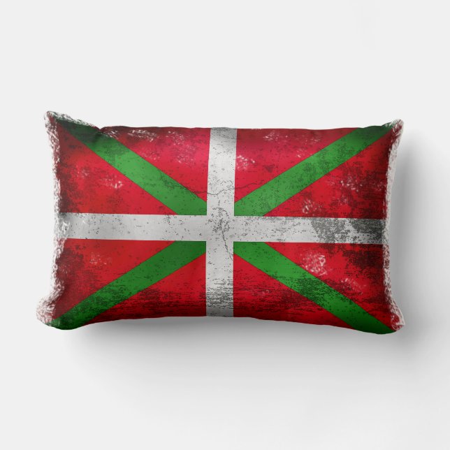 Distressed style Basque flag: Ikurriña, Lumbar Pillow (Front)