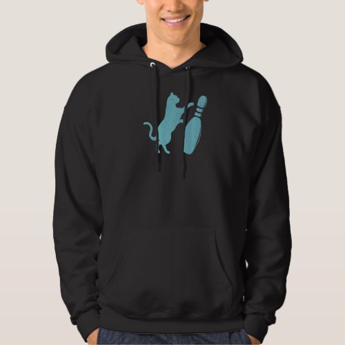 Distressed Style Cute Cat Knocking Over Bowling Pi Hoodie