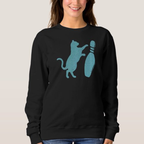 Distressed Style Cute Cat Knocking Over Bowling Pi Sweatshirt