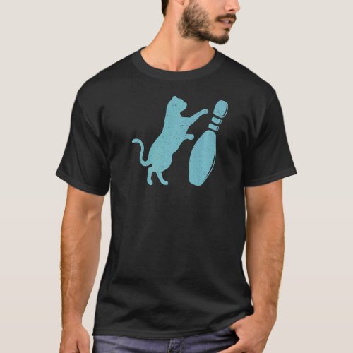 Distressed Style Cute Cat Knocking Over Bowling Pi T_Shirt