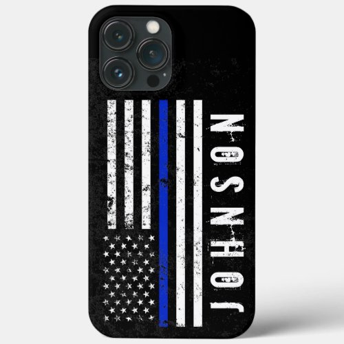 Distressed Style Police Flag Personalized Name iPhone 13 Pro Max Case