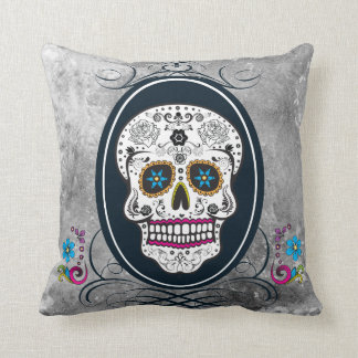Distressed Sugar Skull in a Frame Pillow
