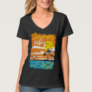 Distressed Summer Vibes Retro Sunset Beach Palm Tr T-Shirt
