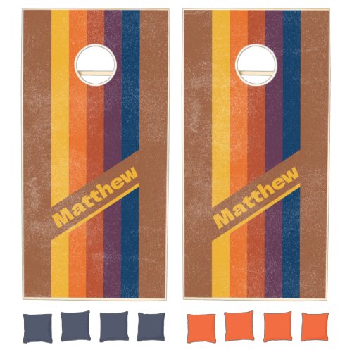 Distressed Sunbaked Clay  Pin Striped with Name Cornhole Set