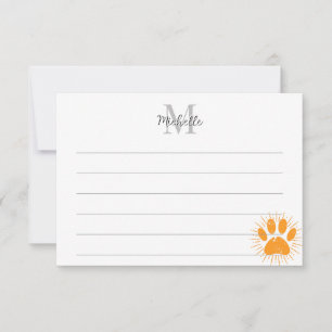 Distressed Sunbeam Dog Paw Custom Lined Monogram Note Card