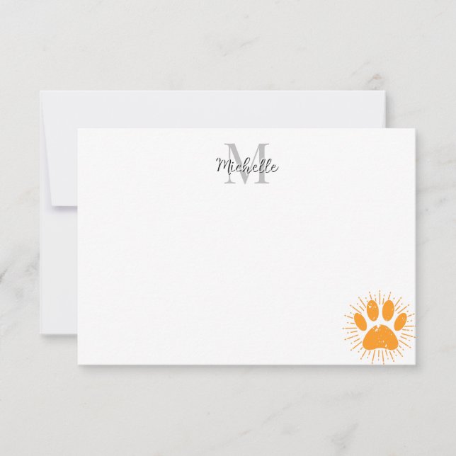 Distressed Sunbeam Dog Paw Custom Monogram Note Card (Front)