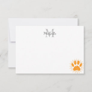 Distressed Sunbeam Dog Paw Personalized Monogram Note Card