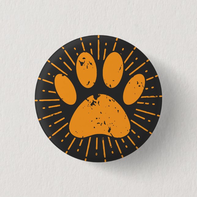 Distressed Sunbeam Dog Paw Print  Button (Front)