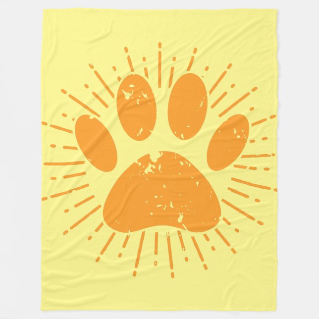 Distressed Sunbeam Dog Paw Print Fleece Blanket (Front)