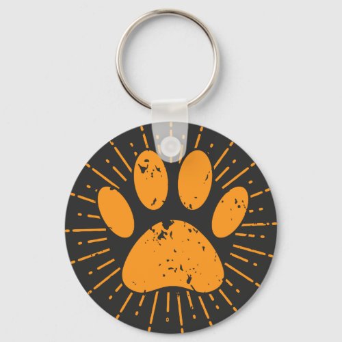 Distressed Sunbeam Dog Paw Print Keychain