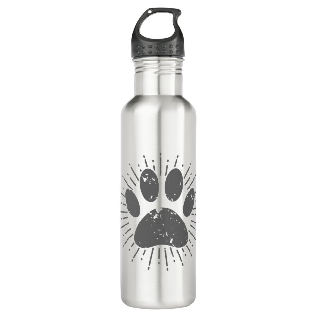 Distressed Sunbeam Dog Paw Print Stainless Steel Water Bottle (Front)