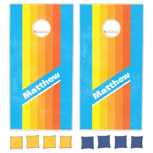 Distressed Sunburst Sea Pin Striped with Name Cornhole Set